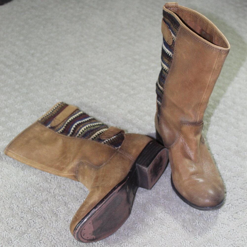 Gianni Bini Women's Sz 7M Fabric and Leather Rounded Toe Mid-Calf Boot